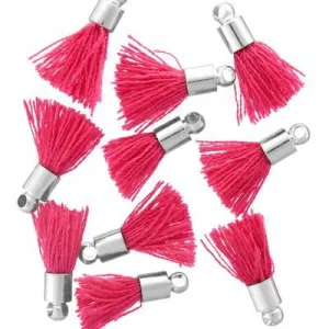 10mm Fuchsia Fabric Tassel with Silver Cap (10 Pieces)