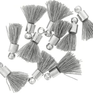 10mm Grey Fabric Tassel with Silver Cap (10 Pieces)