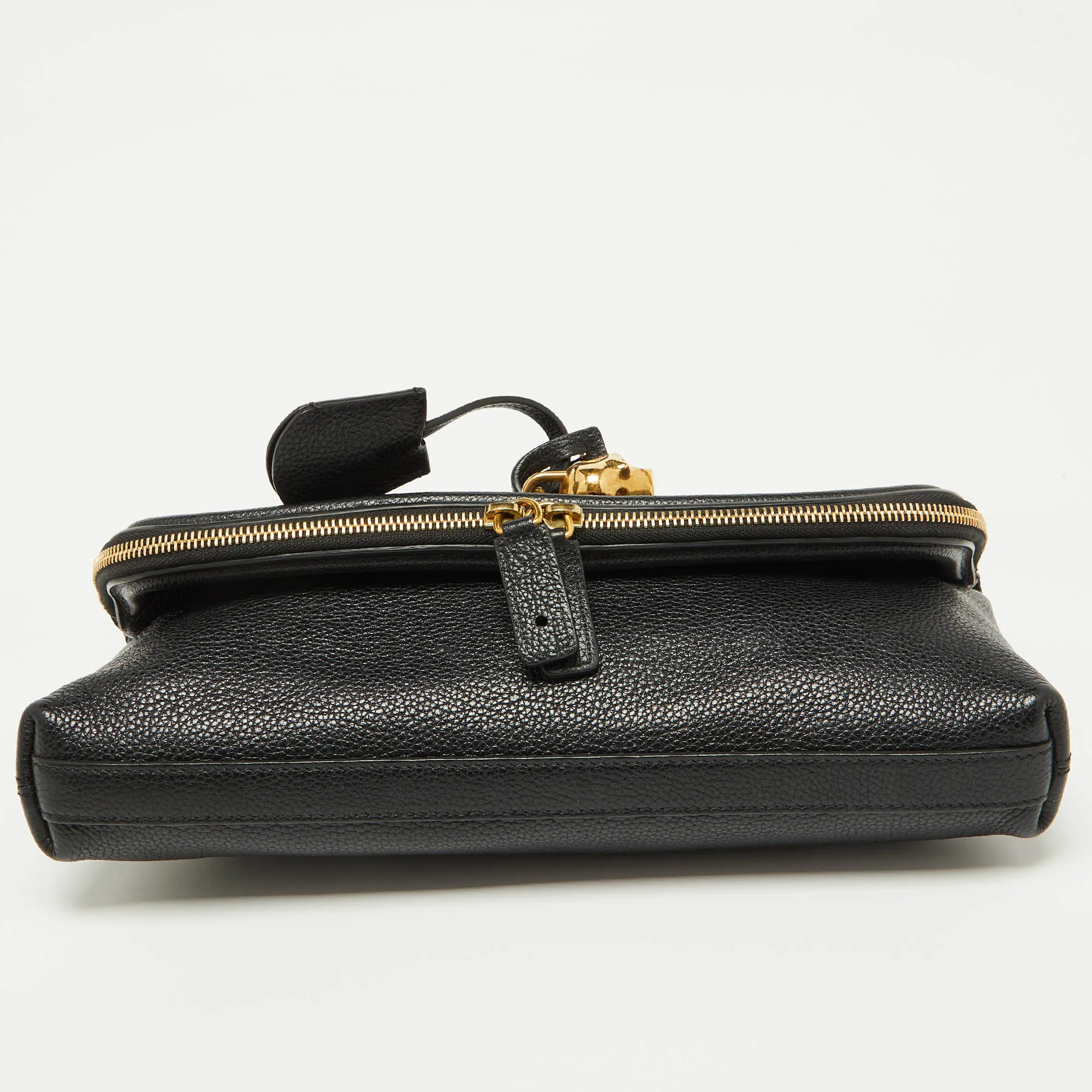 ALEXANDER MCQUEEN Black Leather Skull Padlock Fold-Over Clutch