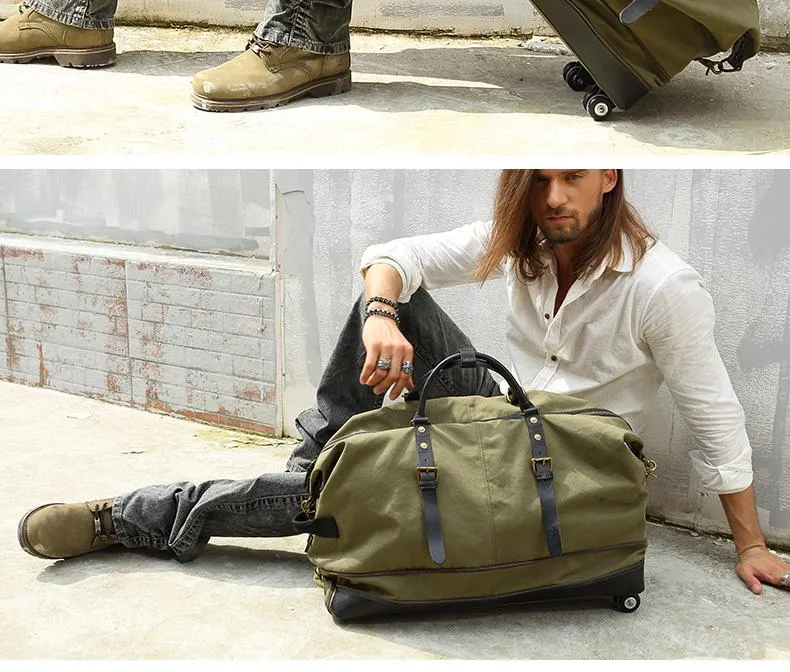 Army Green Canvas Mens Travel Bag Weekender Bag Business Hand Bag Large Travel Bag for Men