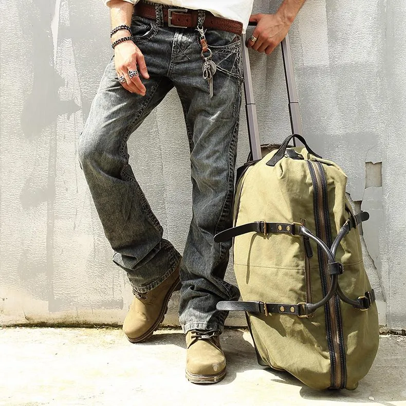 Army Green Canvas Mens Travel Bag Weekender Bag Business Hand Bag Large Travel Bag for Men