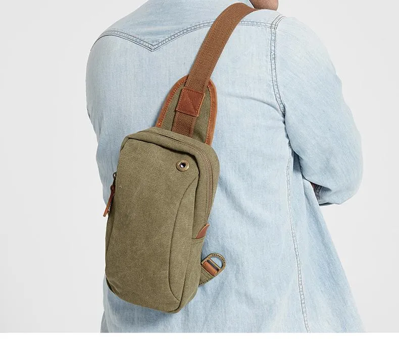 Army Green Canvas Sling Backpack Men's Sling Bag Blue Chest Bag Canvas One shoulder Backpack For Men