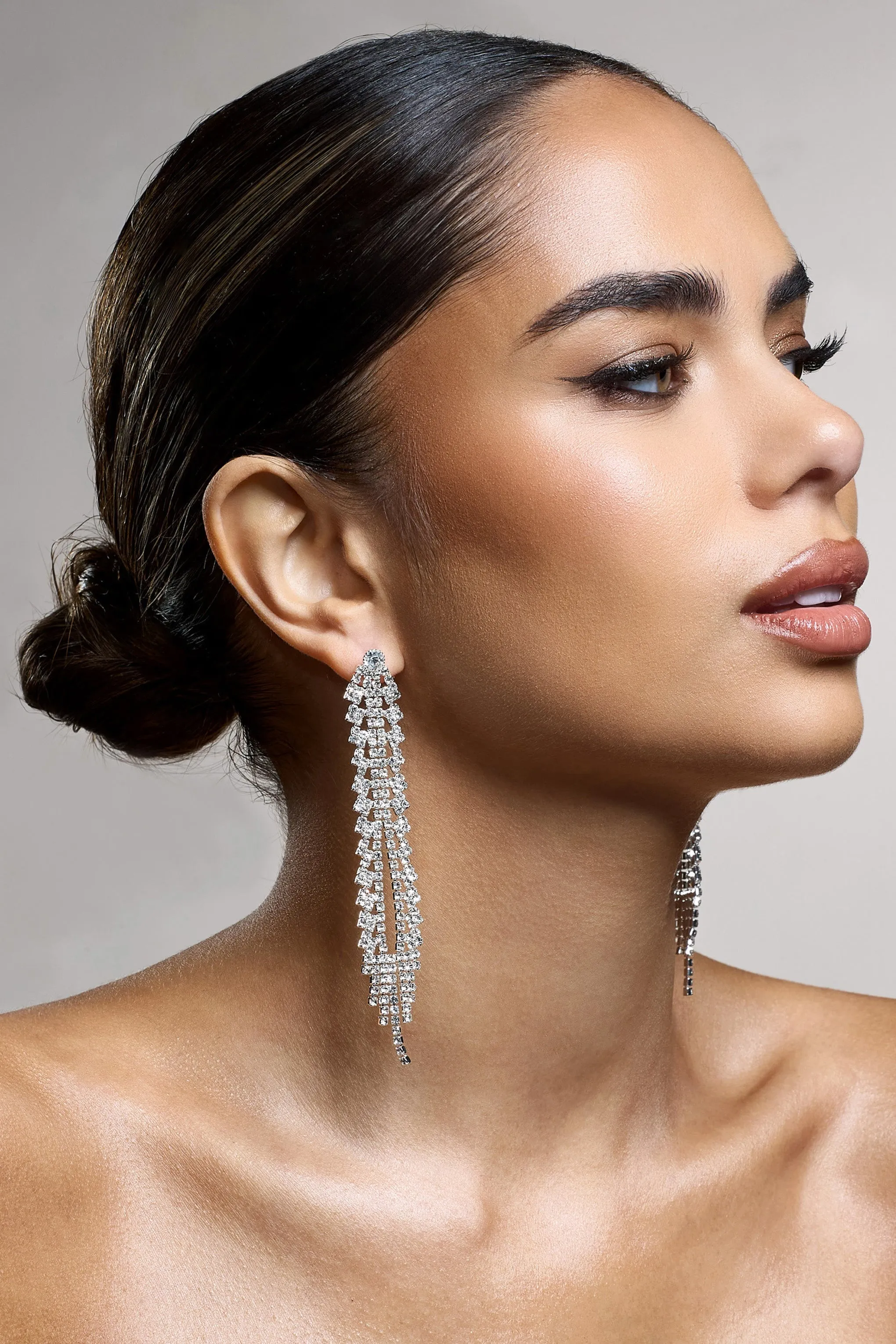 Auria | Silver Diamante Dangle Earrings