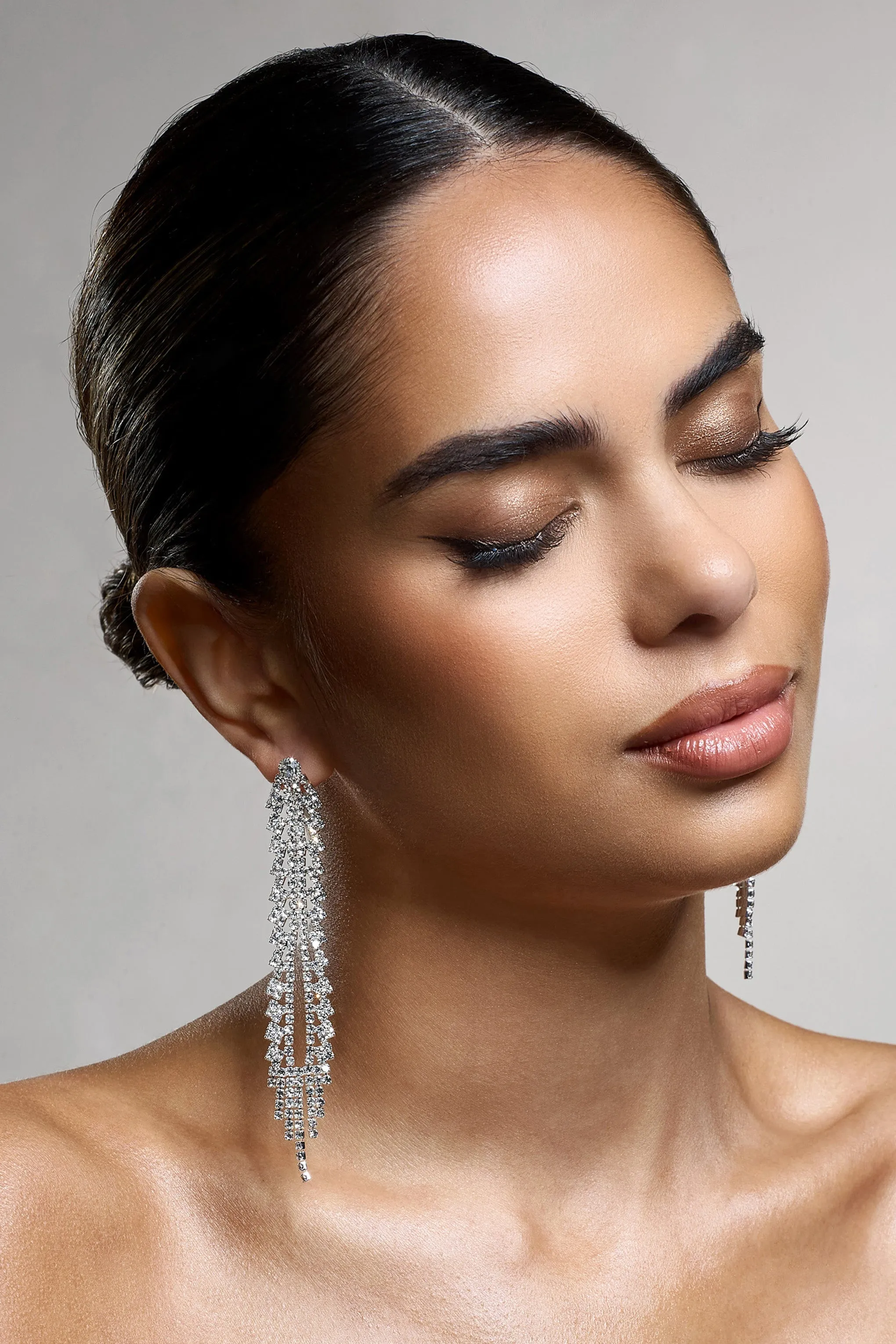 Auria | Silver Diamante Dangle Earrings