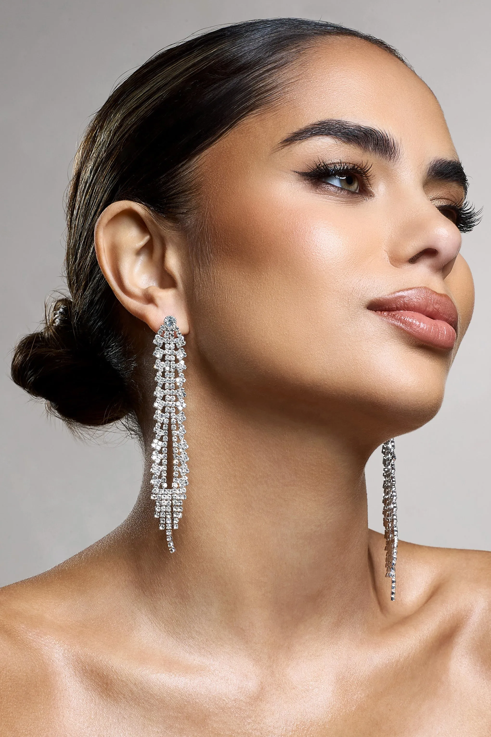 Auria | Silver Diamante Dangle Earrings