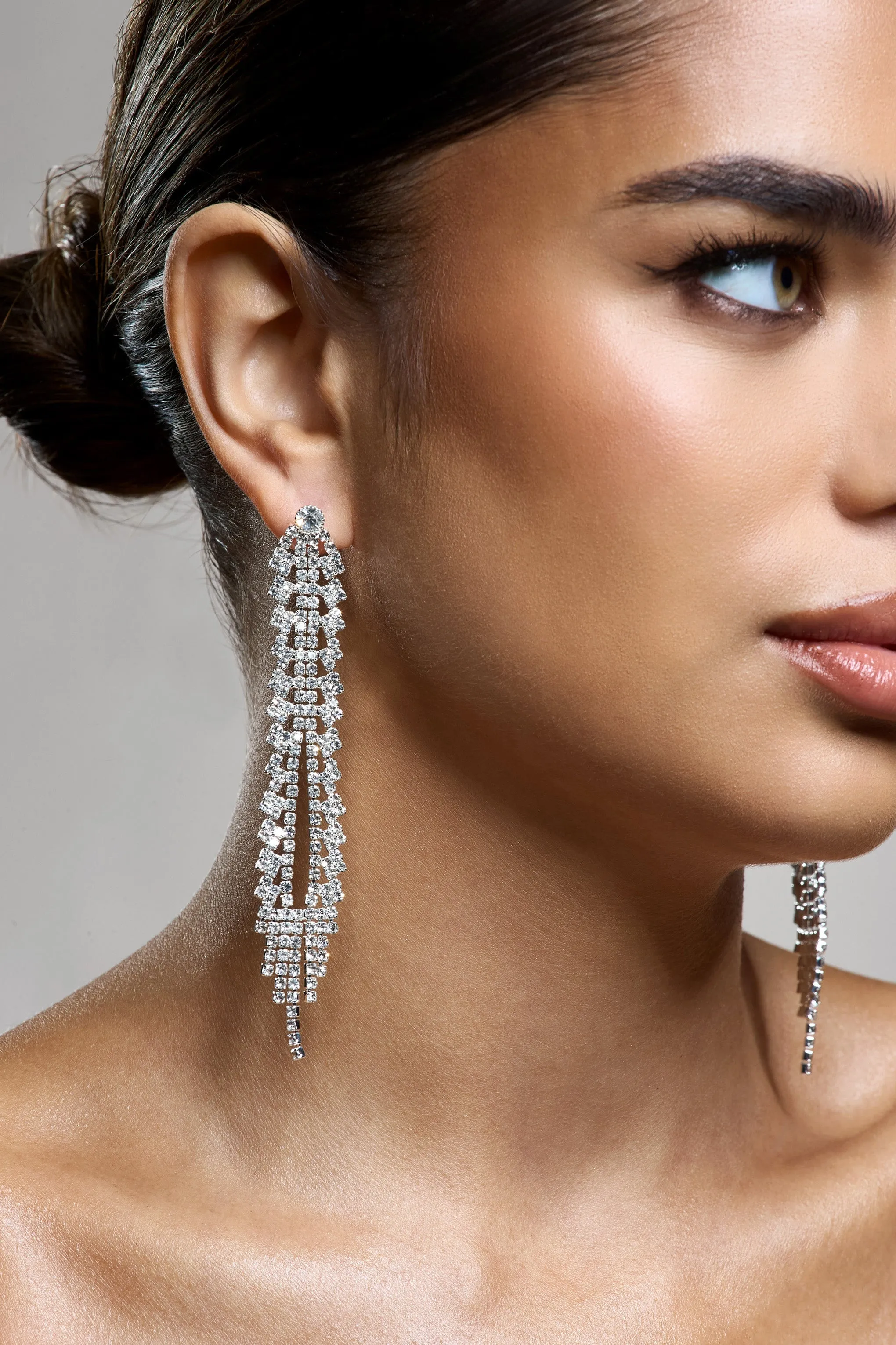 Auria | Silver Diamante Dangle Earrings