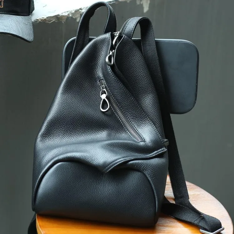 Badass Black Leather Backpack Men's Sling Bag Chest Bag One shoulder Backpack Sling Bag For Men