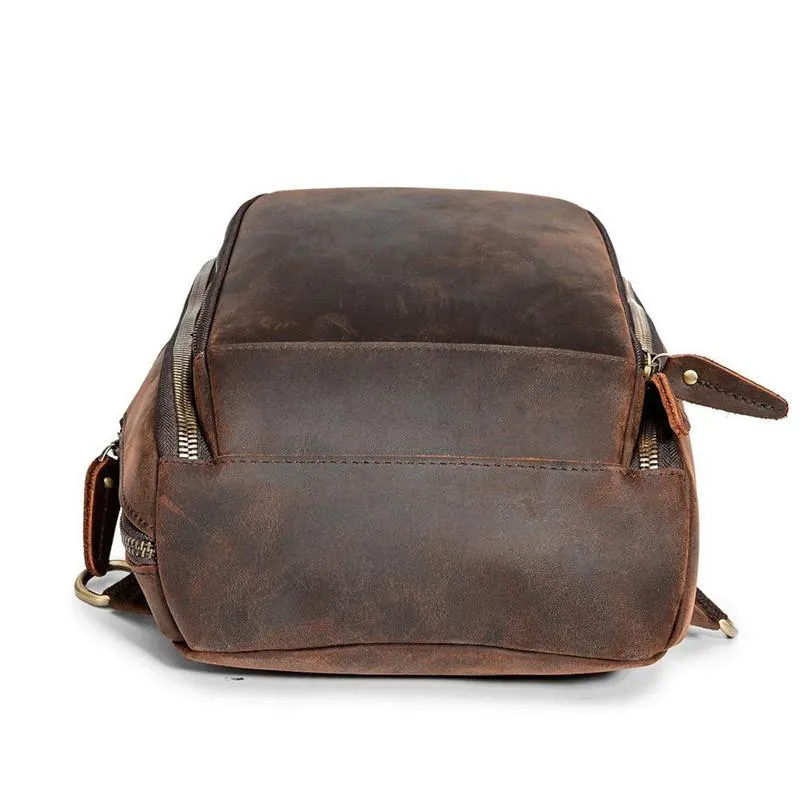 Badass Dark Brown Leather Men's Sling Bag Chest Bag Vintage One shoulder Backpack For Men