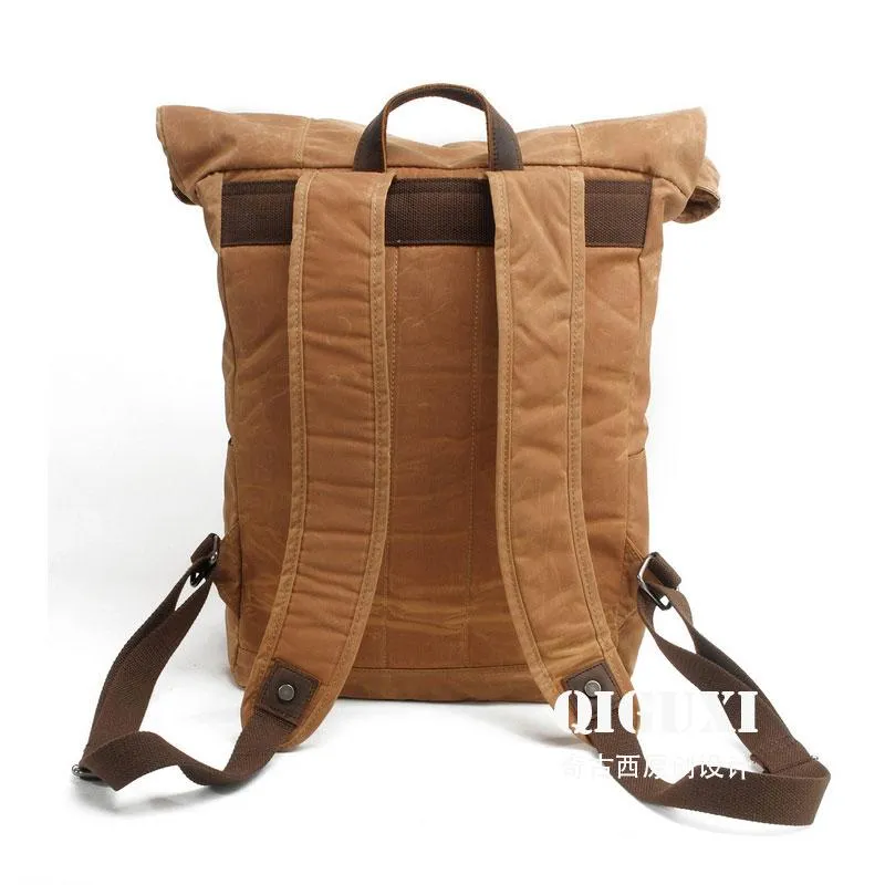 Badass Waxed Canvas Mens Travel Backpack Canvas Hiking Backpack Laptop Backpack for Men