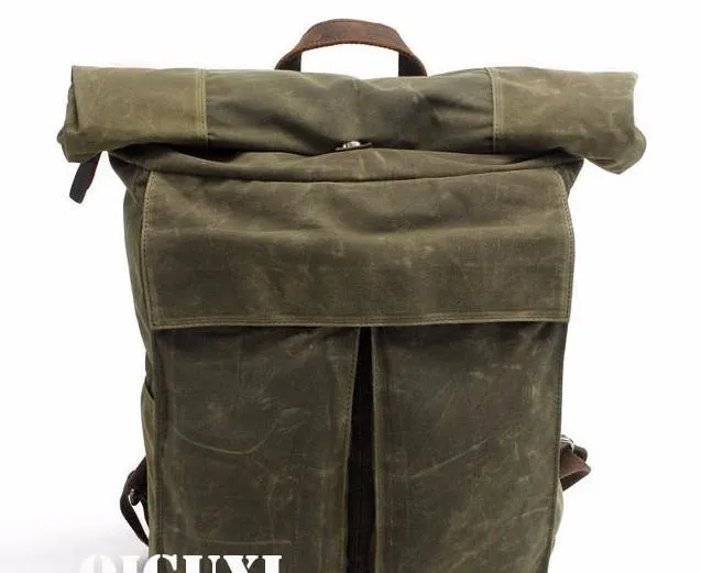 Badass Waxed Canvas Mens Travel Backpack Canvas Hiking Backpack Laptop Backpack for Men