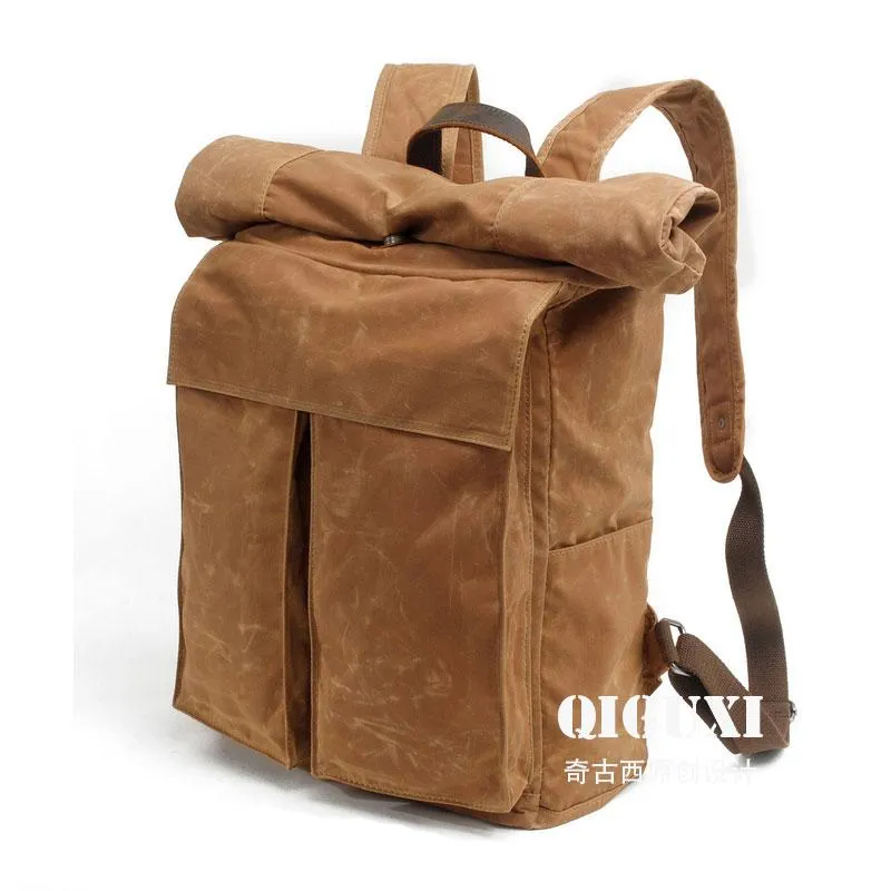 Badass Waxed Canvas Mens Travel Backpack Canvas Hiking Backpack Laptop Backpack for Men