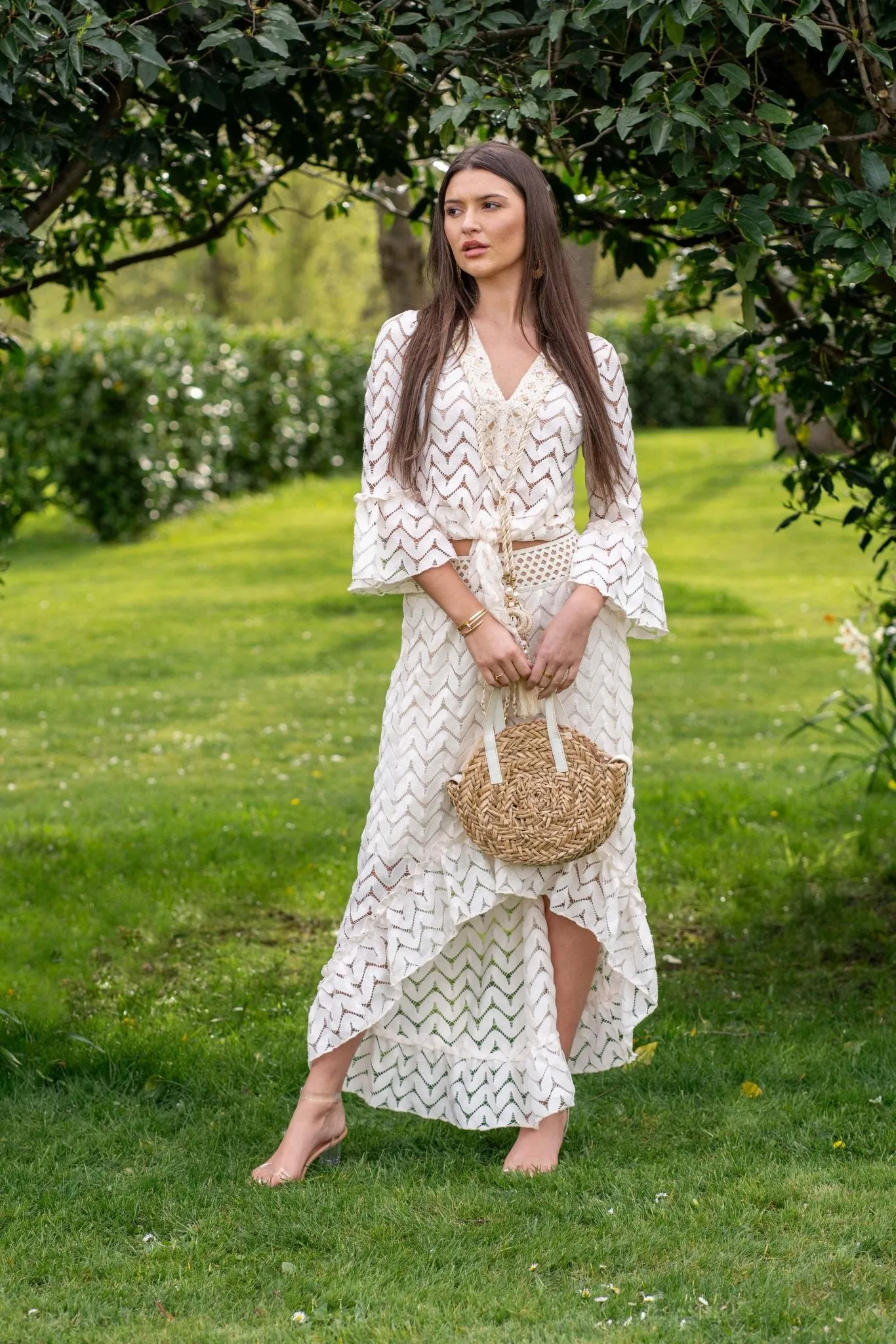 Beige Boho Dipped Hem Skirt