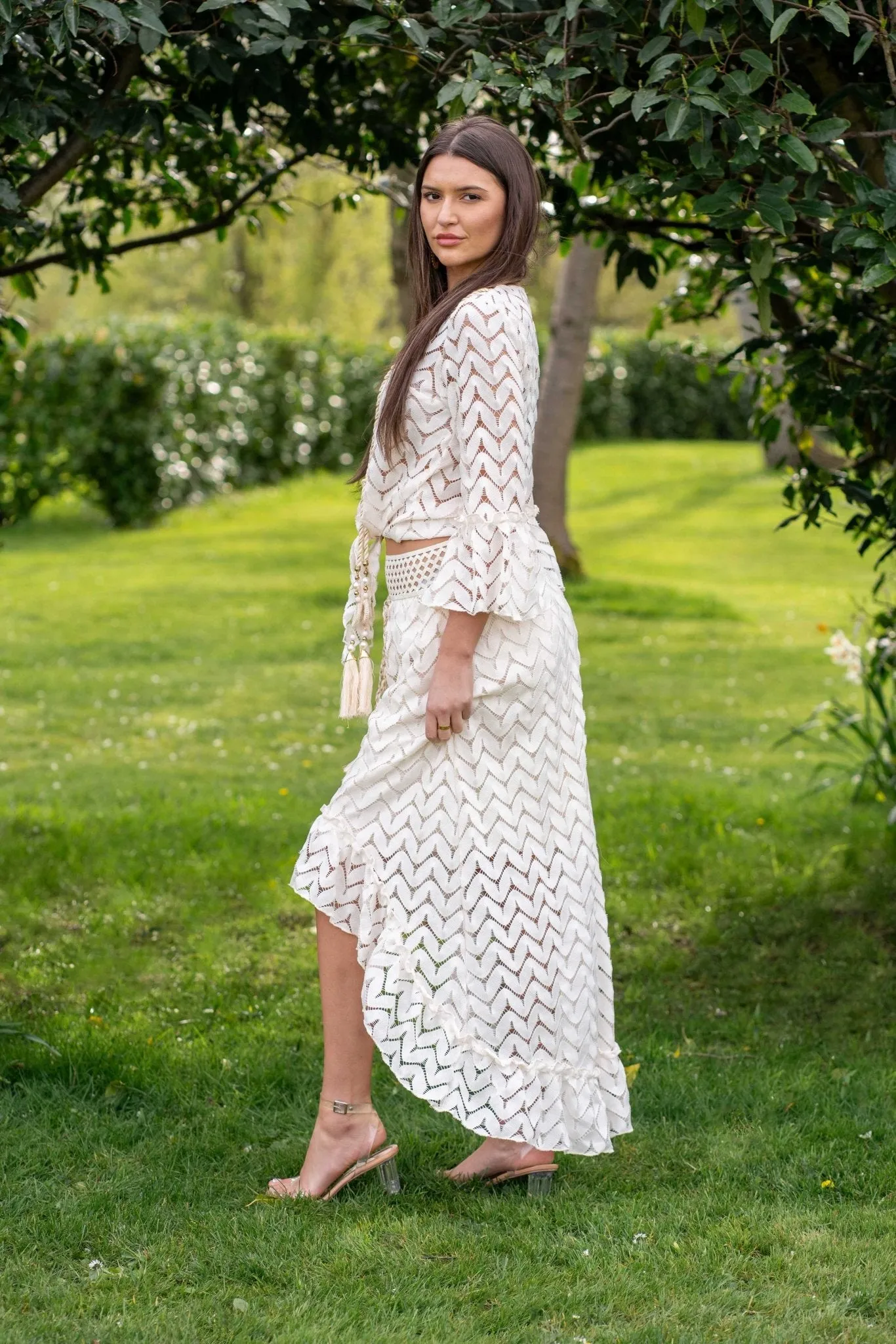 Beige Boho Dipped Hem Skirt