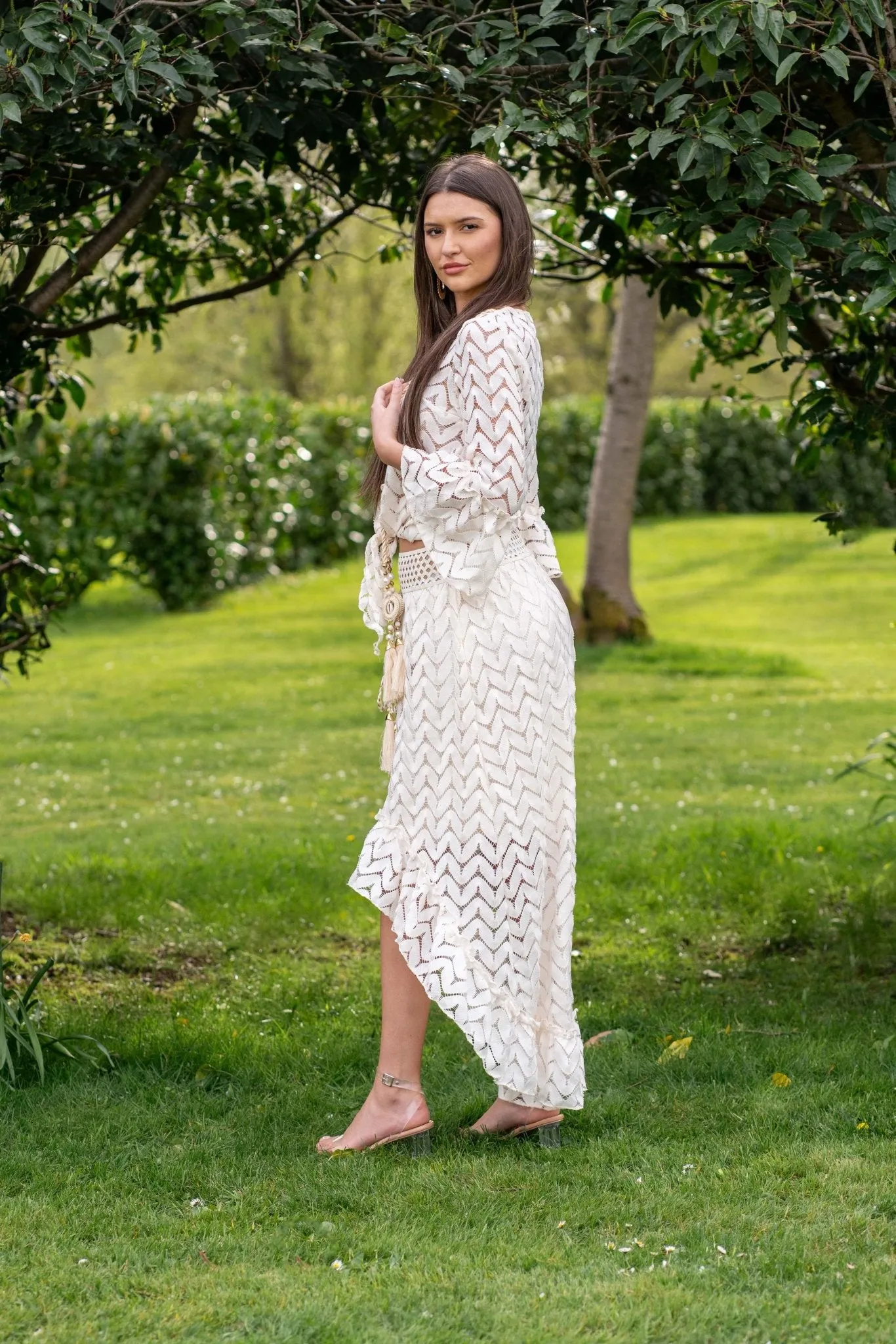 Beige Boho Dipped Hem Skirt