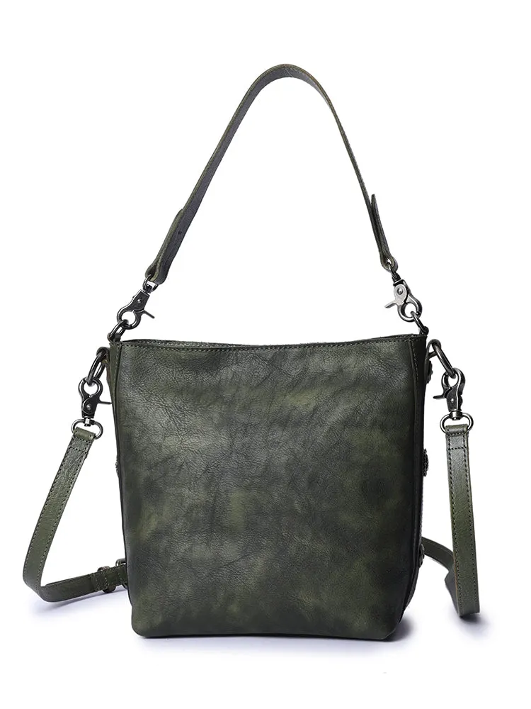 Best Green Leather Womens Vintage Tote Handbag Handmade Tote Crossbody Purse for Ladies