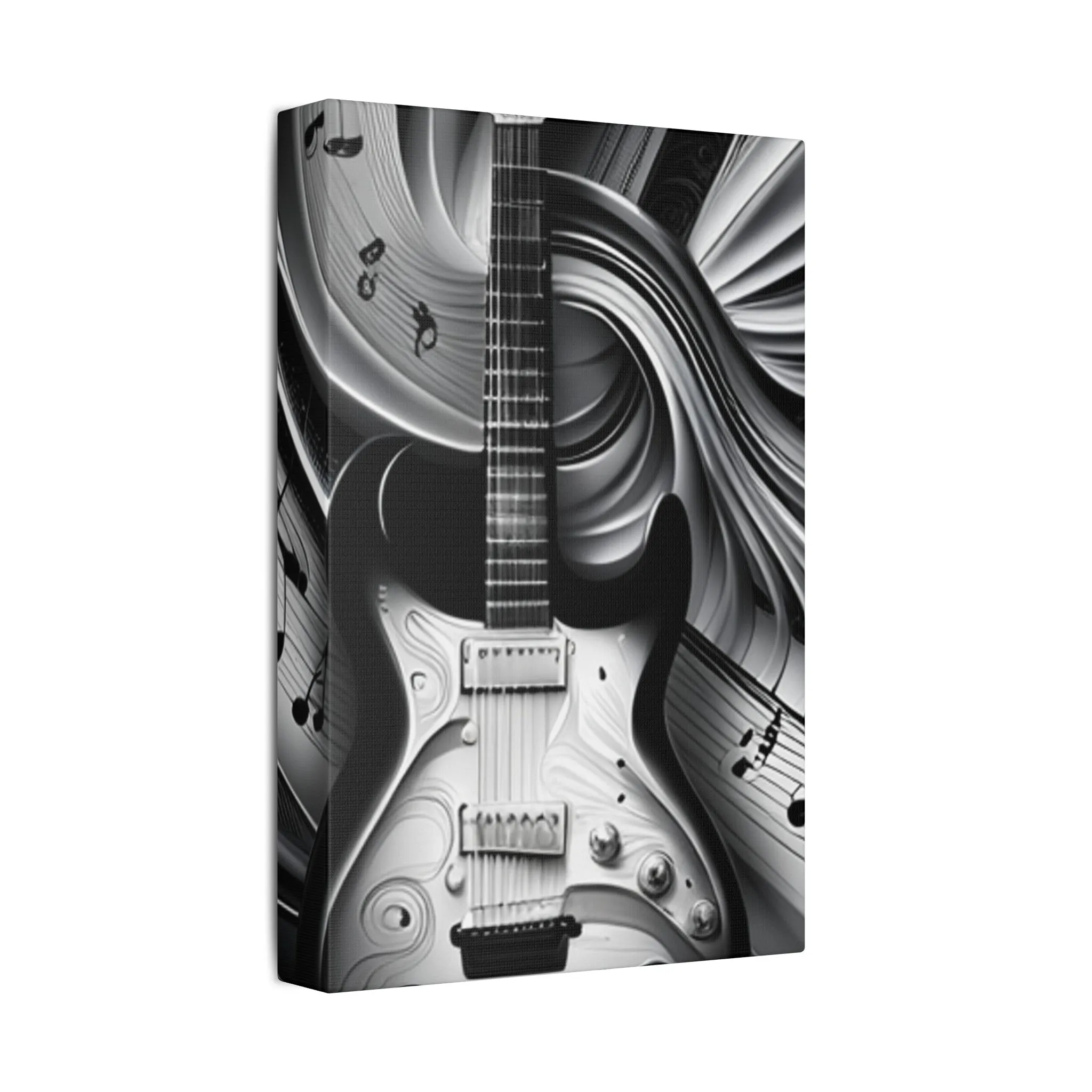 Black and white guitar with musical notes canvas