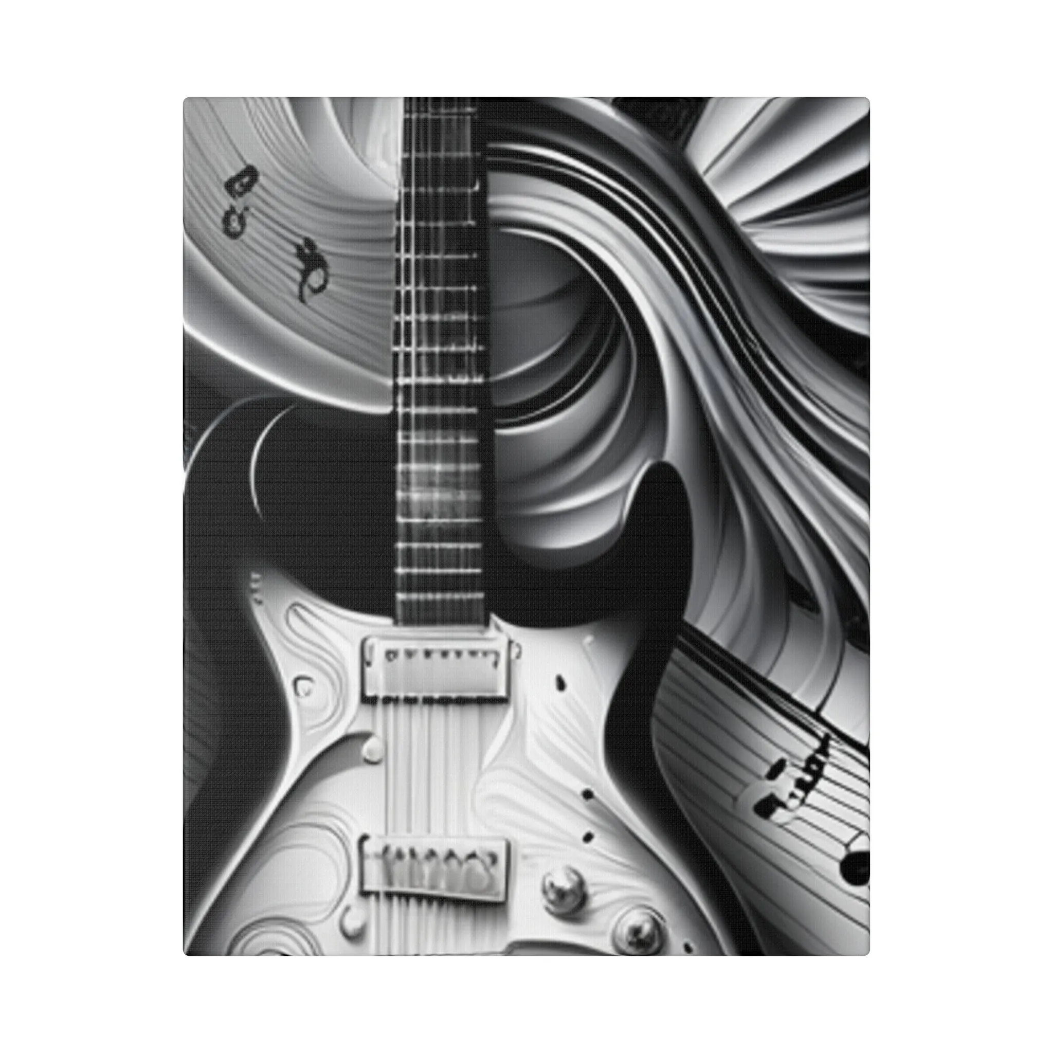 Black and white guitar with musical notes canvas