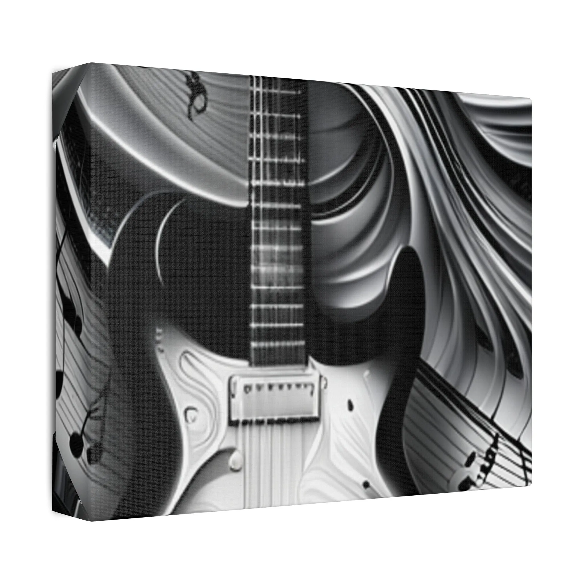 Black and white guitar with musical notes canvas