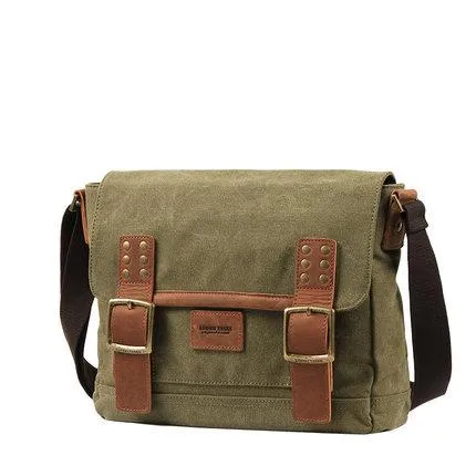 Black Canvas Leather Mens Side Bag Messenger Bags Army Green Canvas Courier Bag for Men