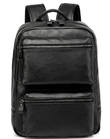 Black Leather Men's 14 inches Computer Backpack Large Travel Backpack Black Large College Backpack For Men