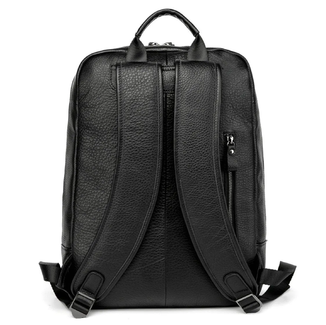 Black Leather Men's 14 inches Computer Backpack Large Travel Backpack Black Large College Backpack For Men