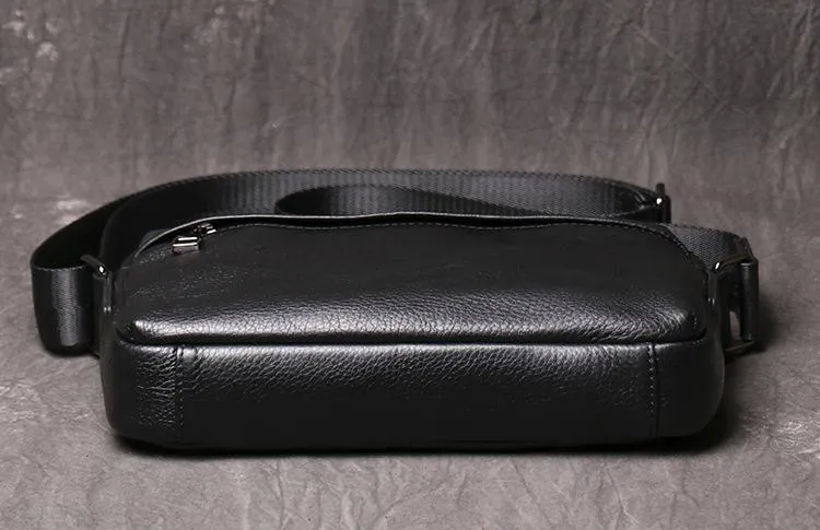 Black LEATHER MENS Small Courier Bag SIDE BAG Black Leather MESSENGER BAG FOR MEN