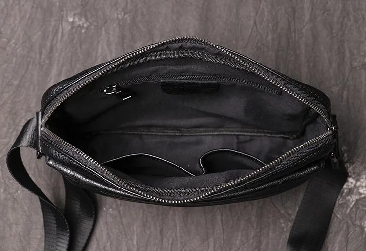 Black LEATHER MENS Small Courier Bag SIDE BAG Black Leather MESSENGER BAG FOR MEN