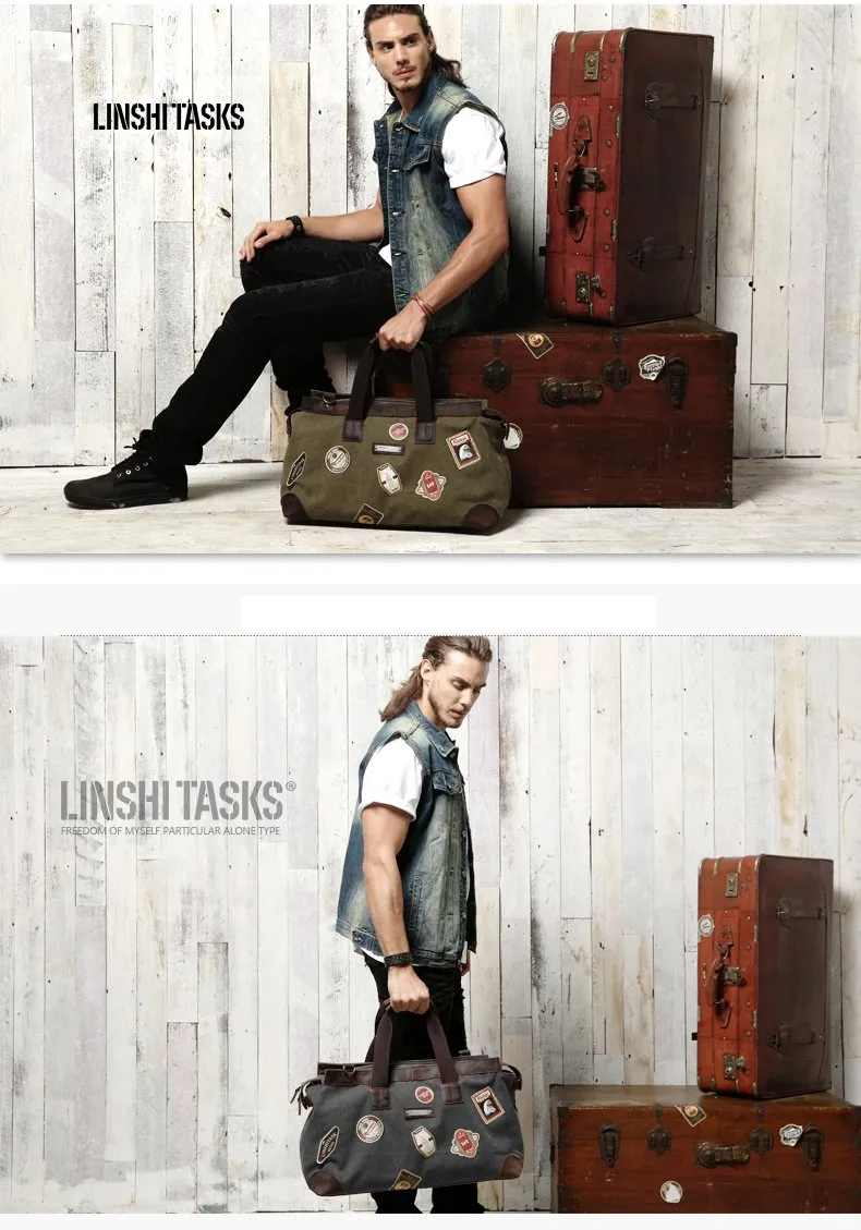 Black Mens Fashion Canvas Large Travel Bag Shoulder Canvas Weekender Bag Duffle Bag For Men