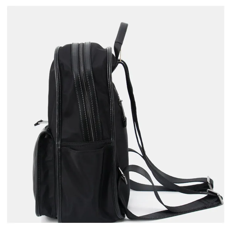 Black Nylon Backpack Womens School Backpack Purse Black Nylon Leather Travel Rucksack for Ladies