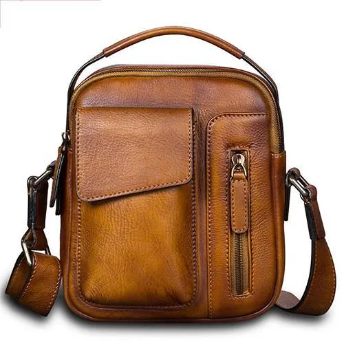 Black Vertical Mens Leather Messenger Bag Brown Side Bag Small Blue Handbag Courier Bag Postman Bag