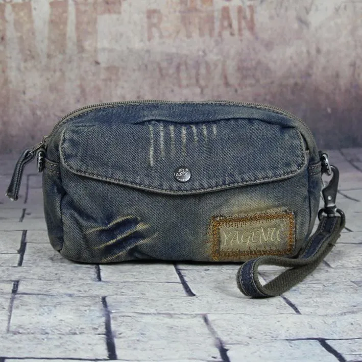 Blue Denim Mens Casual Small Messenger Bags Jean Clutch Bag Courier Bag For Men