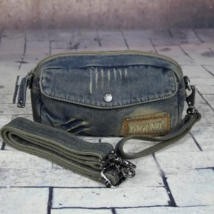 Blue Denim Mens Casual Small Messenger Bags Jean Clutch Bag Courier Bag For Men