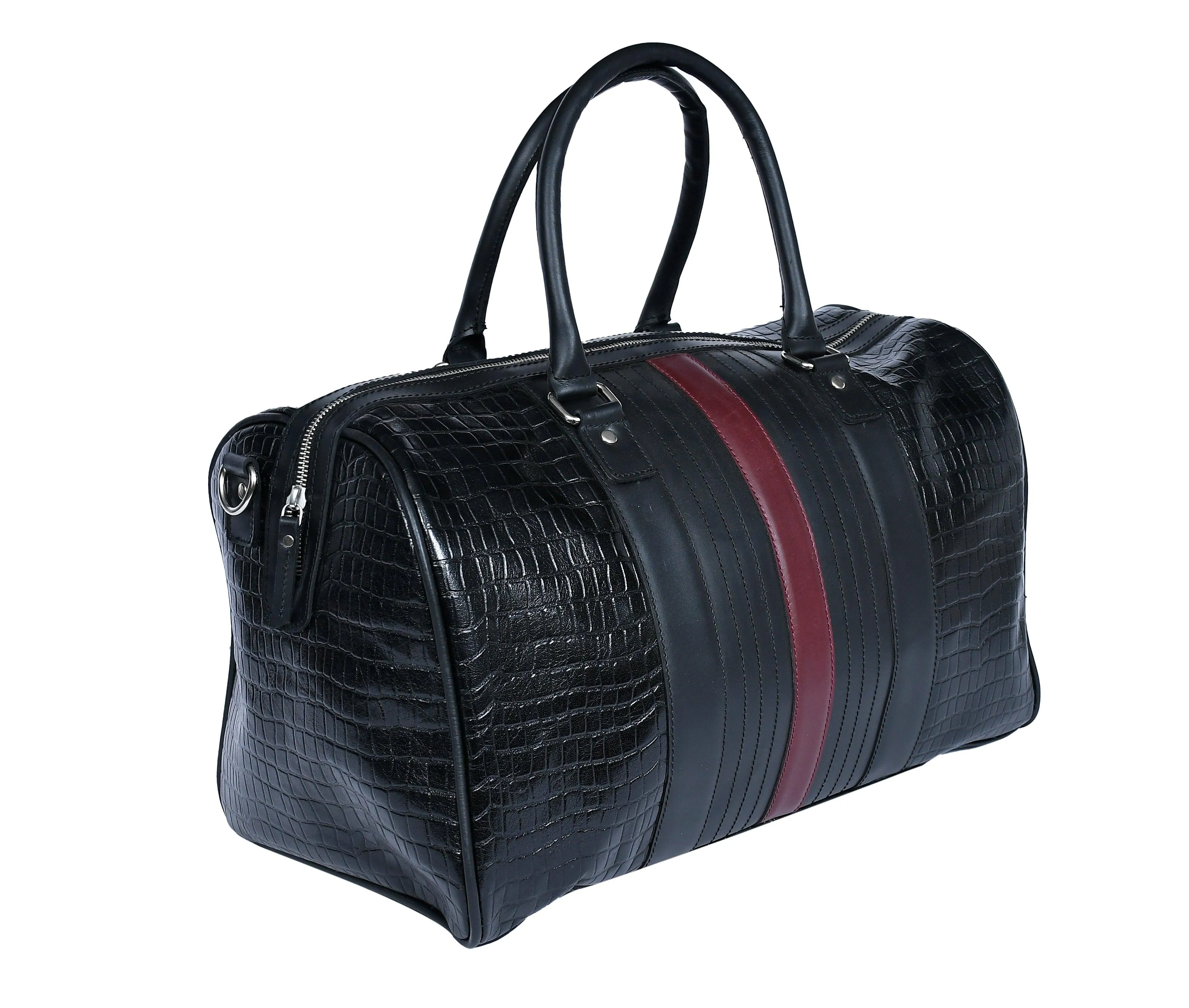 Celtic Black Color Pure Leather Duffel Bag for Travelling | Handmade Weekender Bag. Art: BG-1712