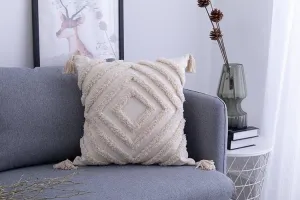 Cream Moroccon Tassels Cushion Cover