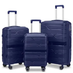 Dark Blue Carry-On Hard Luggage Suitcase 3Pcs Sets on 4Wheels Oxford Luggage 3007