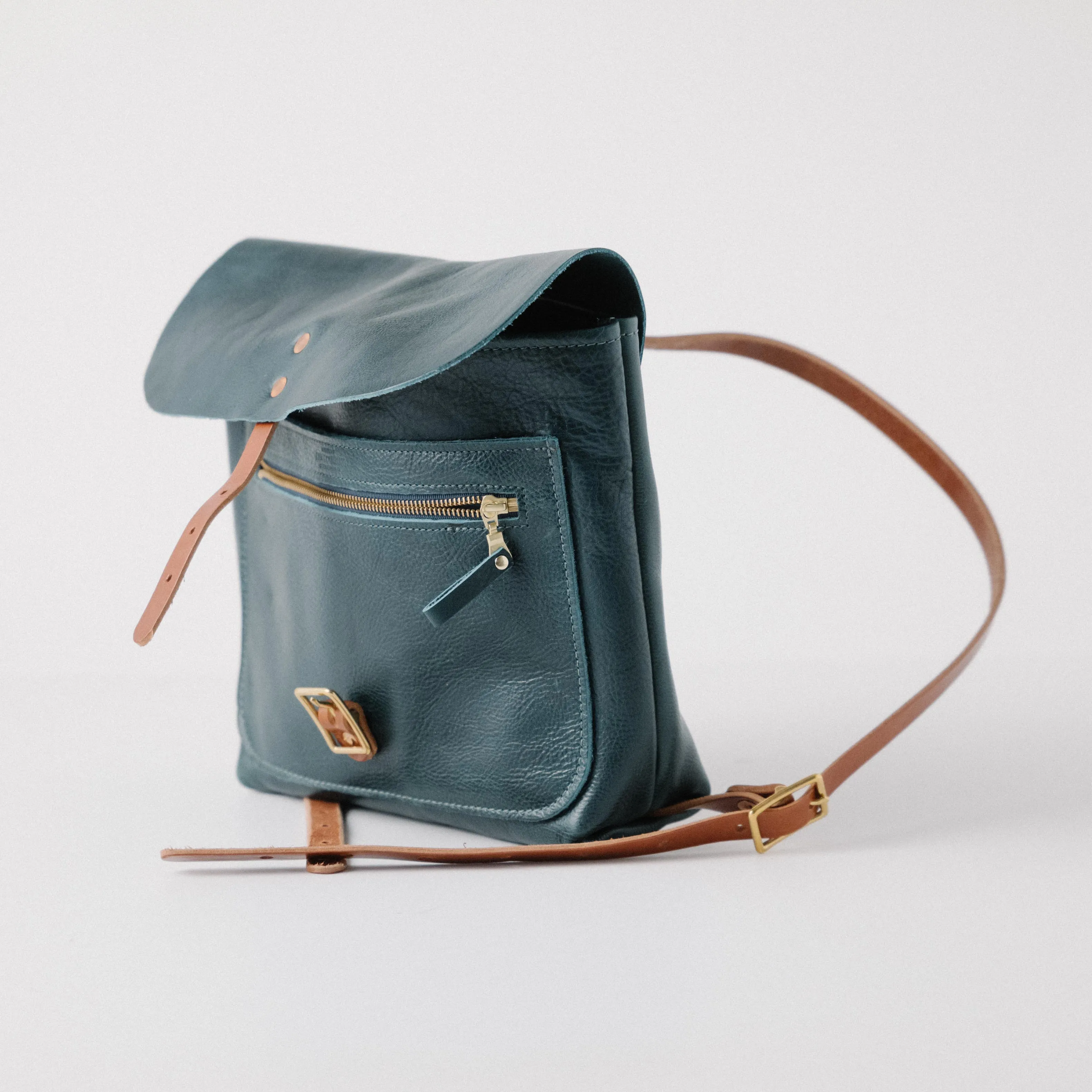 Dark Teal Bulldog Leather Backpack