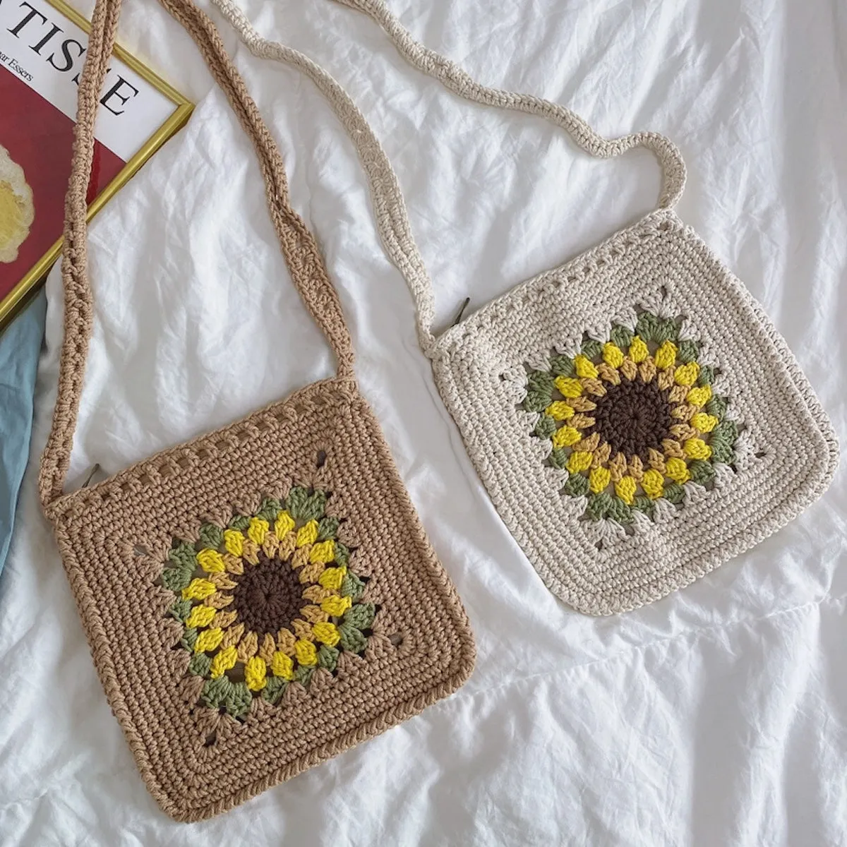 Elena Handbags Handmade Crochet Sunflower Purse