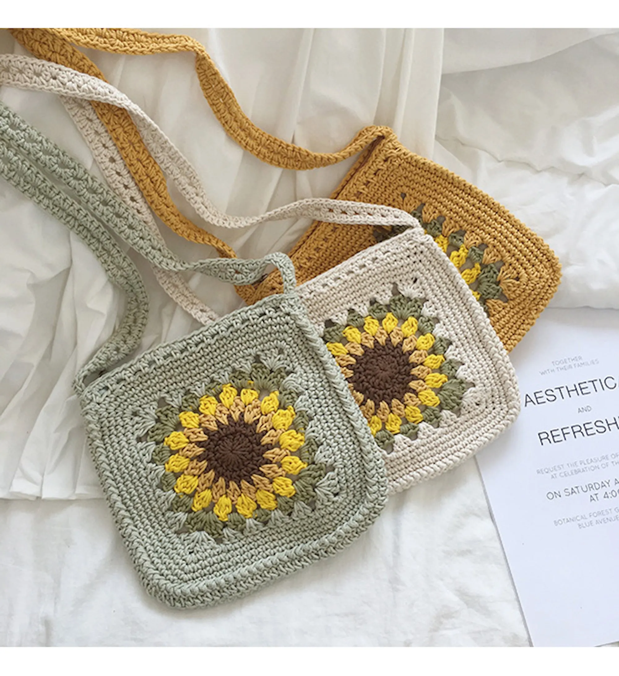 Elena Handbags Handmade Crochet Sunflower Purse