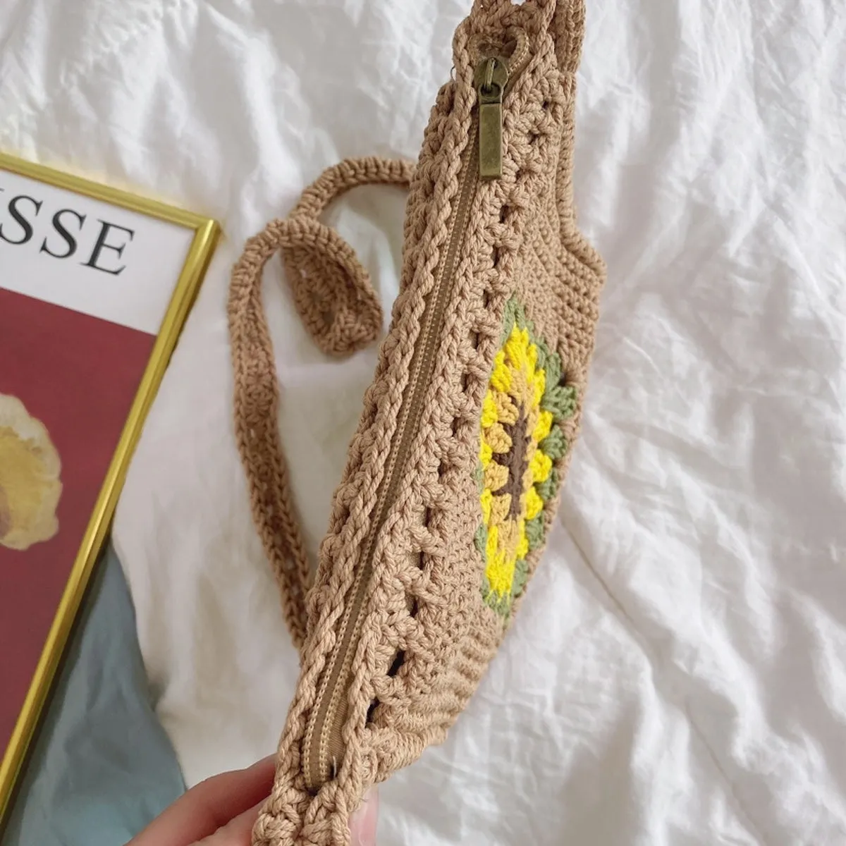 Elena Handbags Handmade Crochet Sunflower Purse