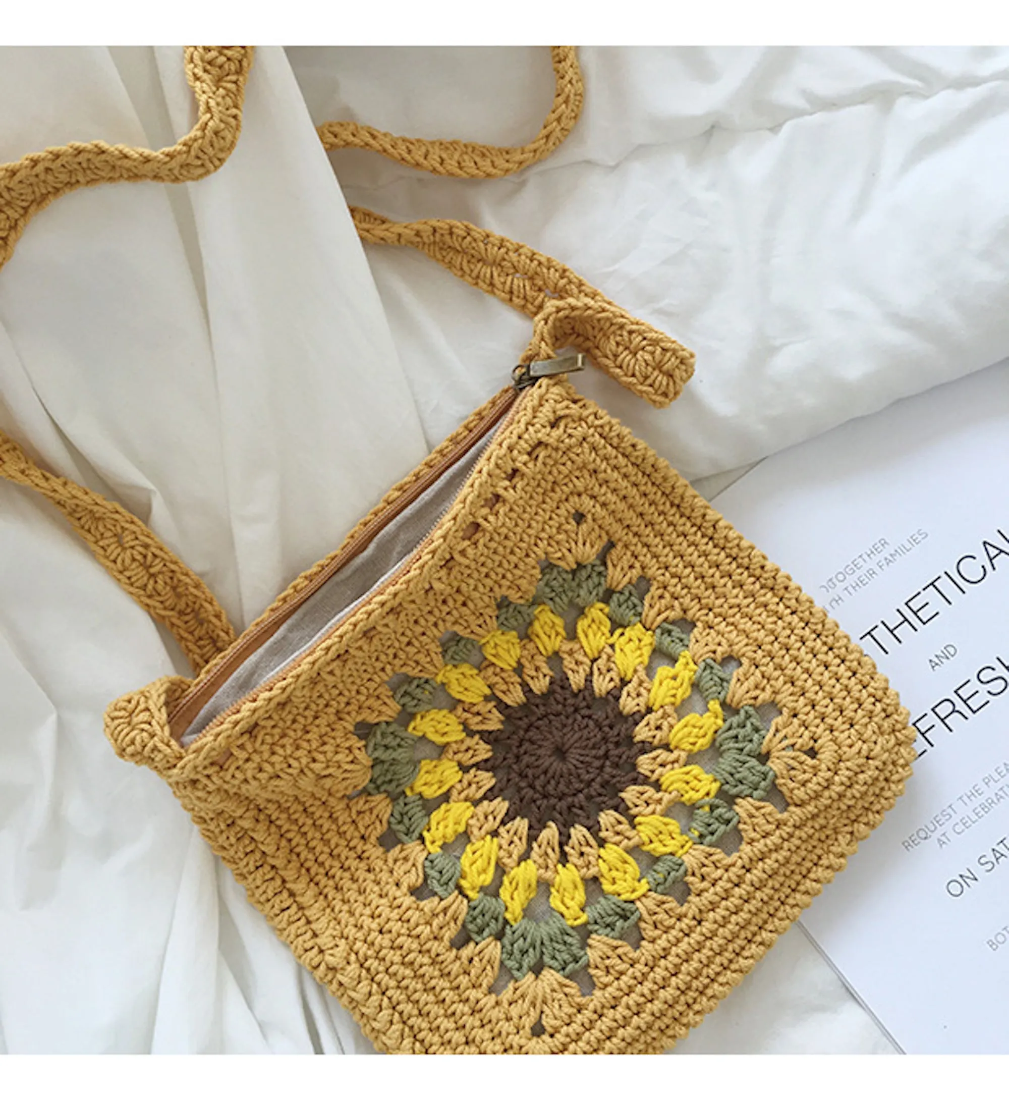 Elena Handbags Handmade Crochet Sunflower Purse