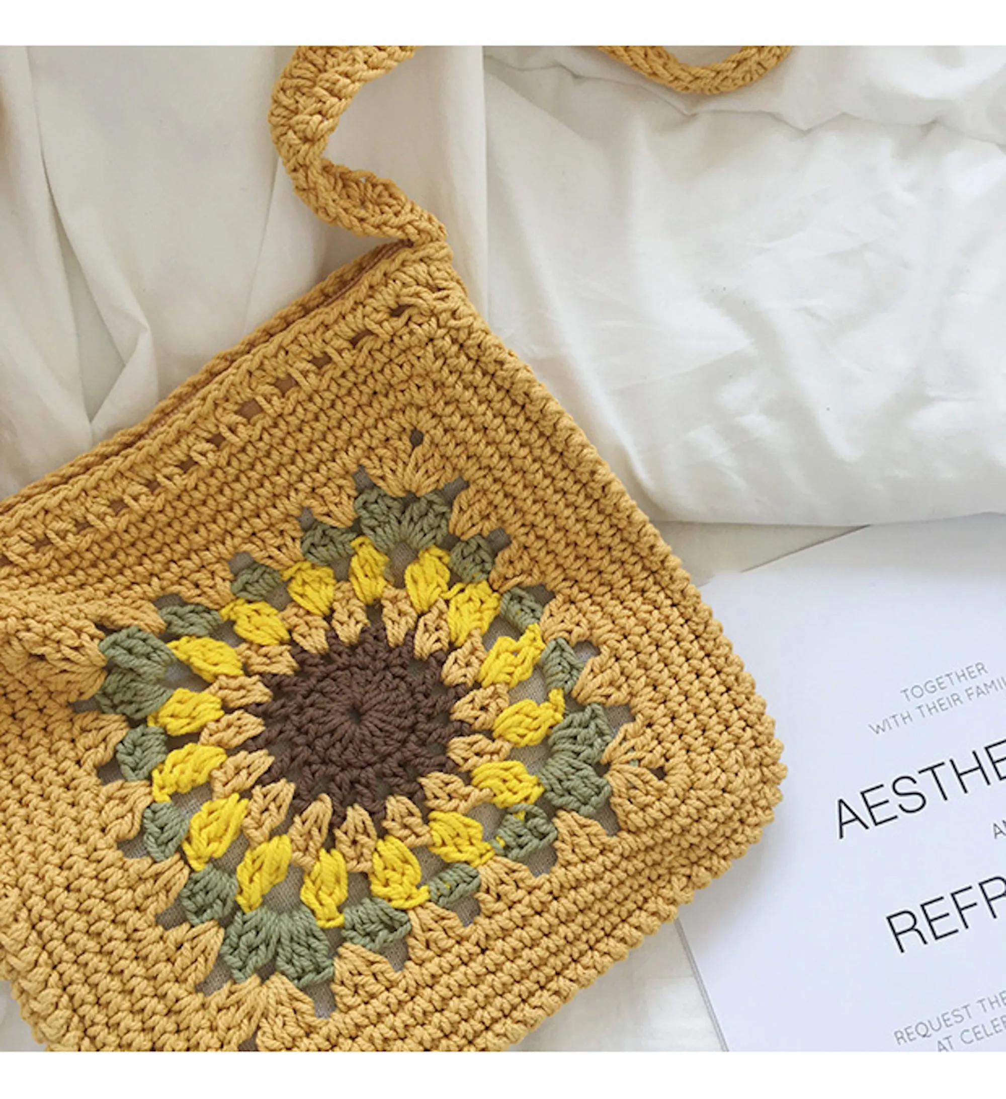 Elena Handbags Handmade Crochet Sunflower Purse