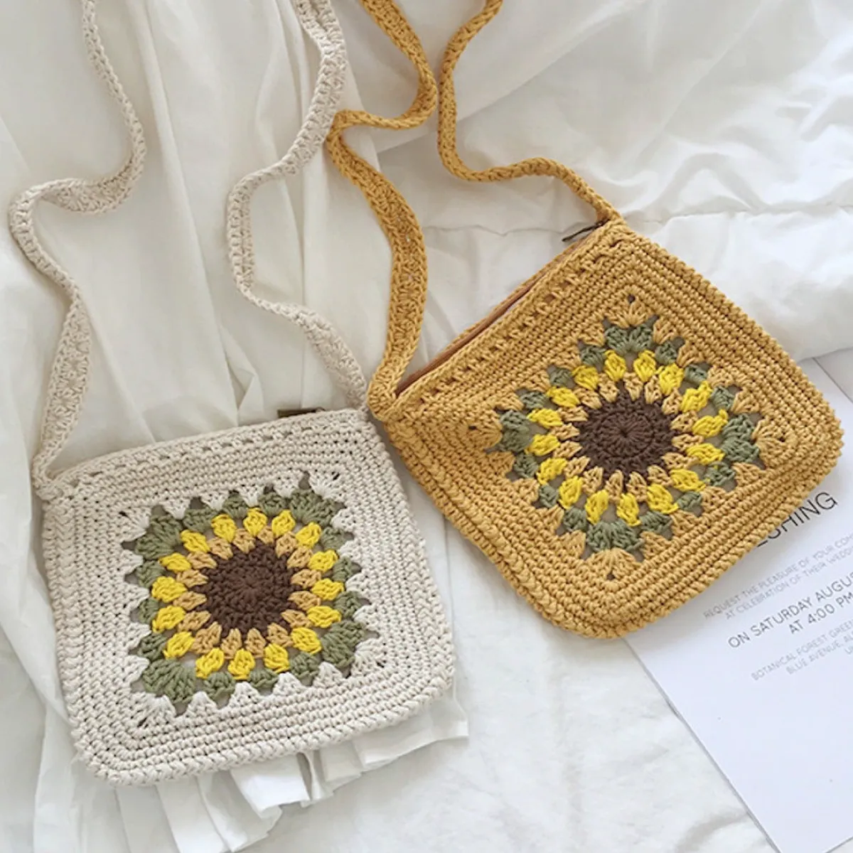 Elena Handbags Handmade Crochet Sunflower Purse