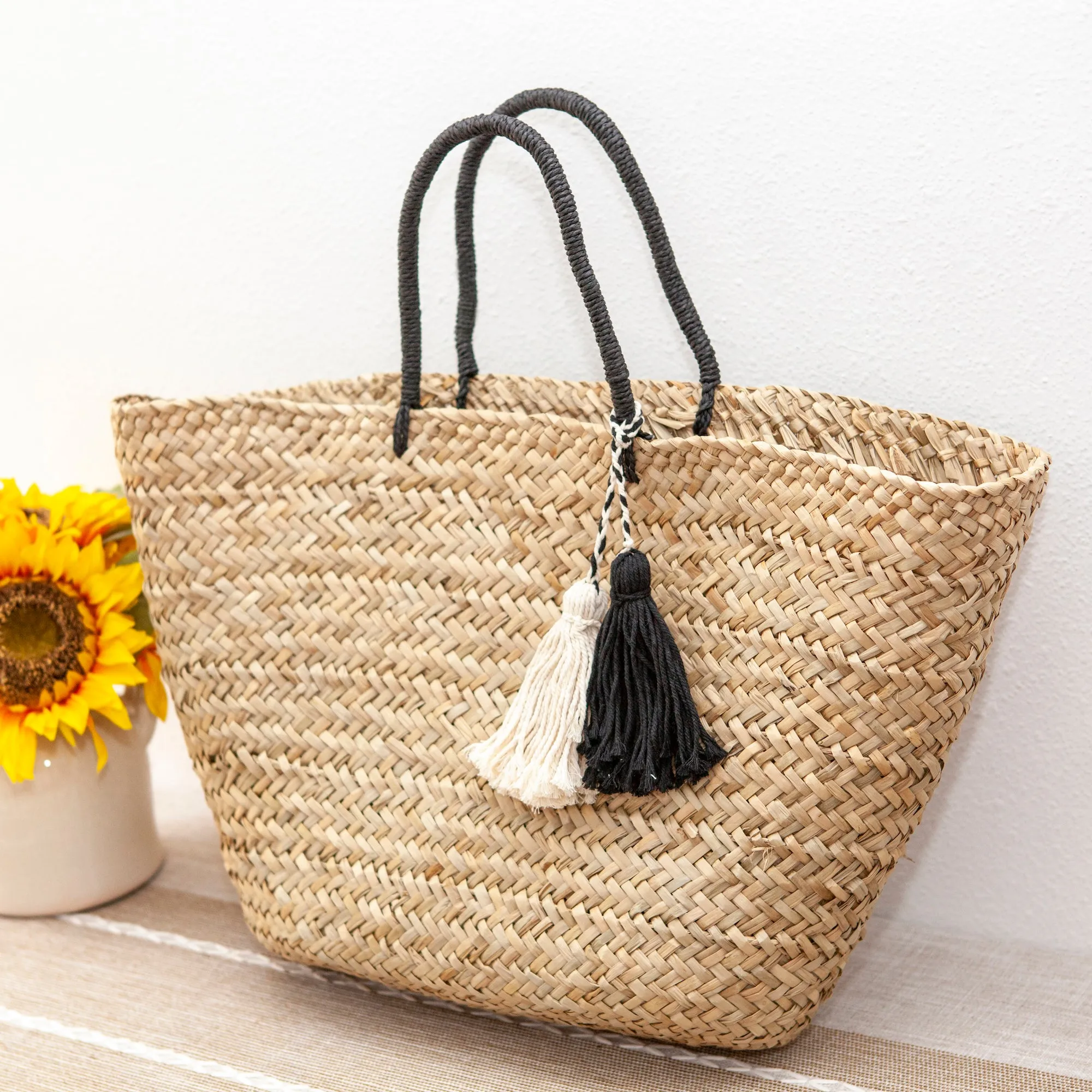 Elena Handbags Handmade Large Rattan Basket Summer Beach Tote Bag