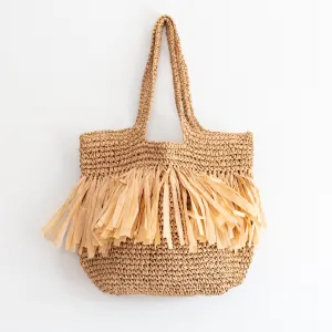 Elena Handbags Large Straw Tote Bag with Tassels