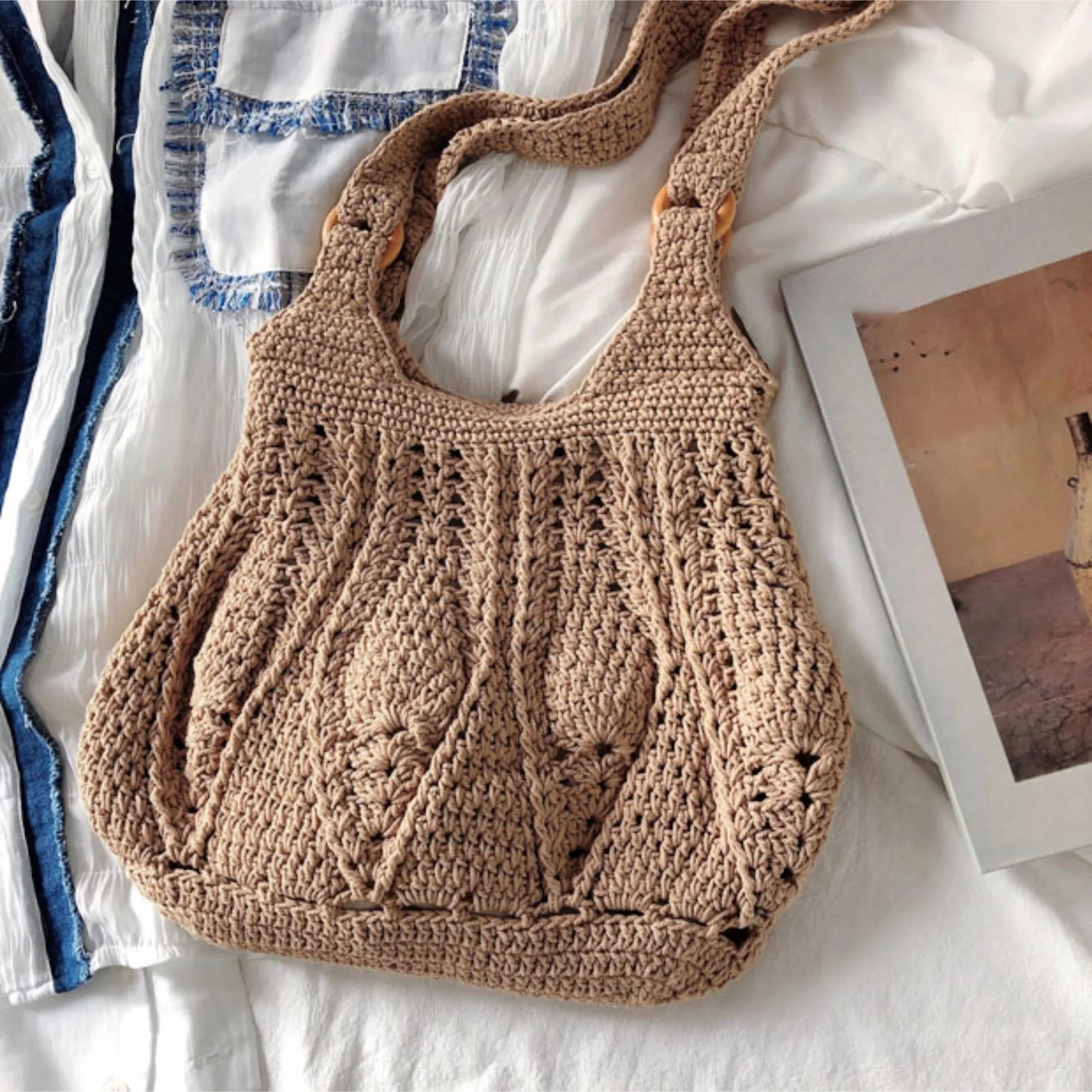 Elena Handbags Retro Artsy Twist Cotton Knitted Bag