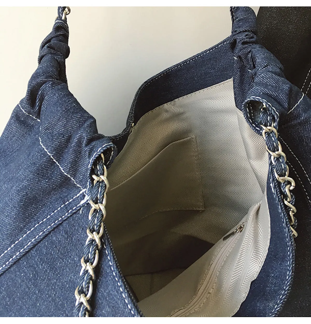 Elena Handbags Retro Chain Strap Denim Tote