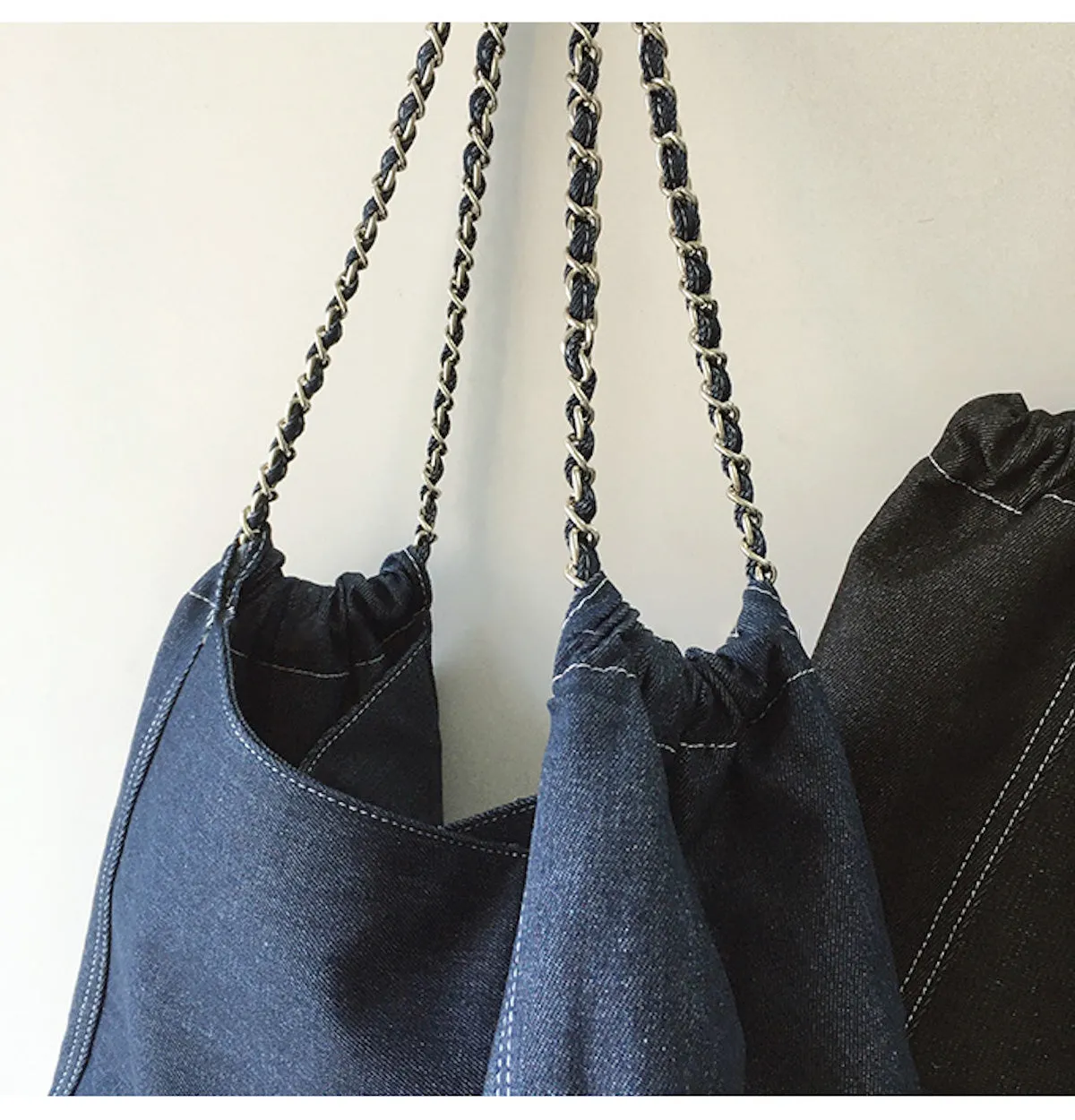 Elena Handbags Retro Chain Strap Denim Tote