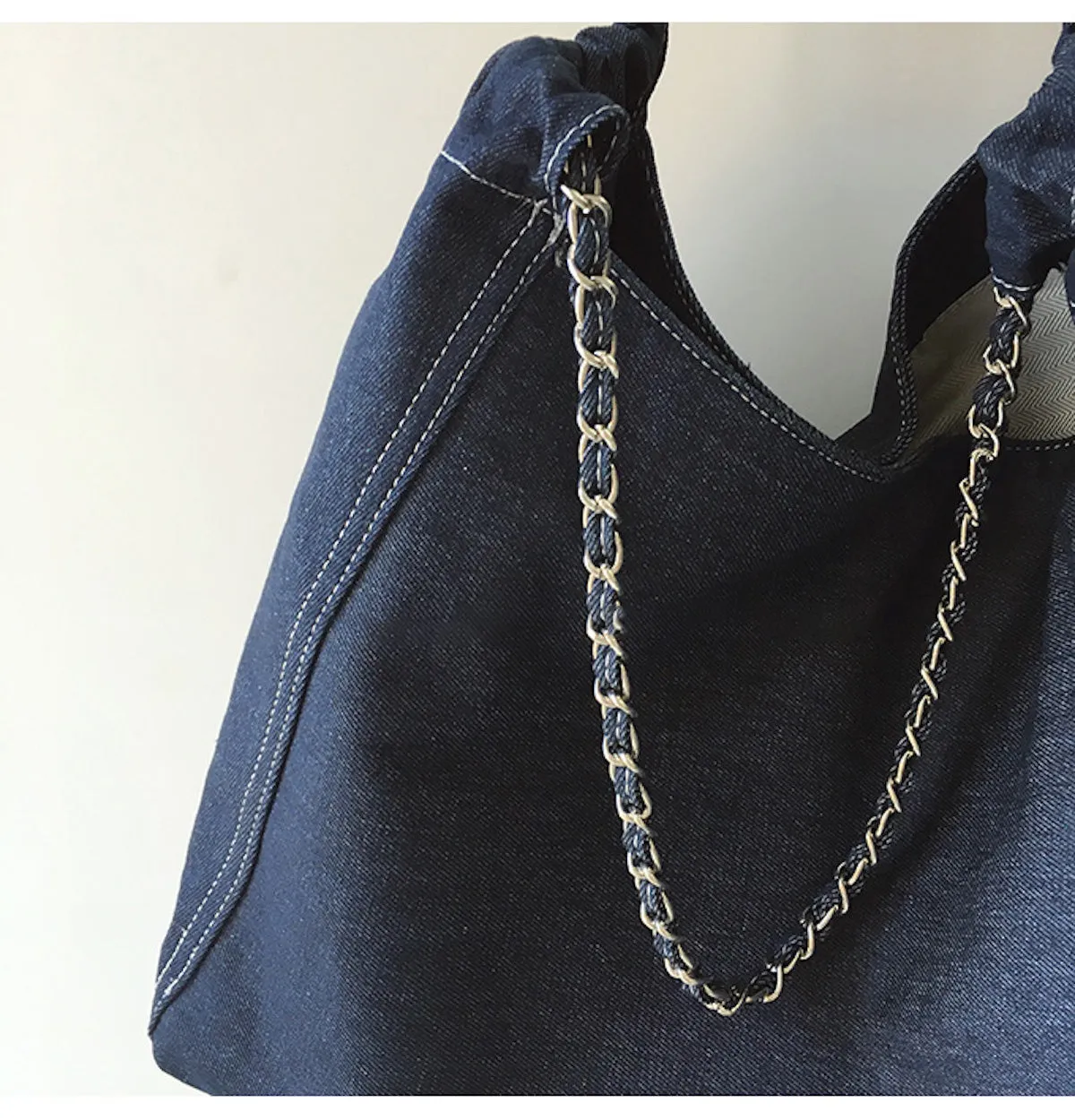 Elena Handbags Retro Chain Strap Denim Tote