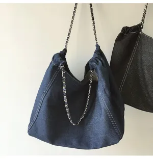 Elena Handbags Retro Chain Strap Denim Tote