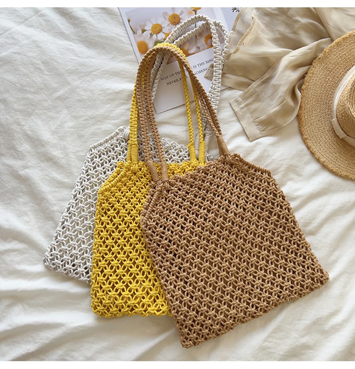 Elena Handbags Retro Cotton Fishnet Tote